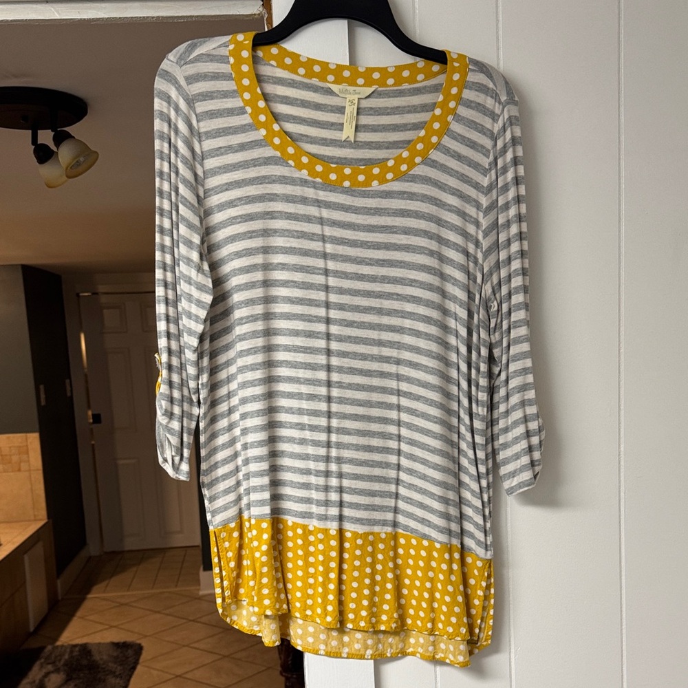 Matilda Jane Gray Stripe and Yellow Polka Dot Long Sleeve Top